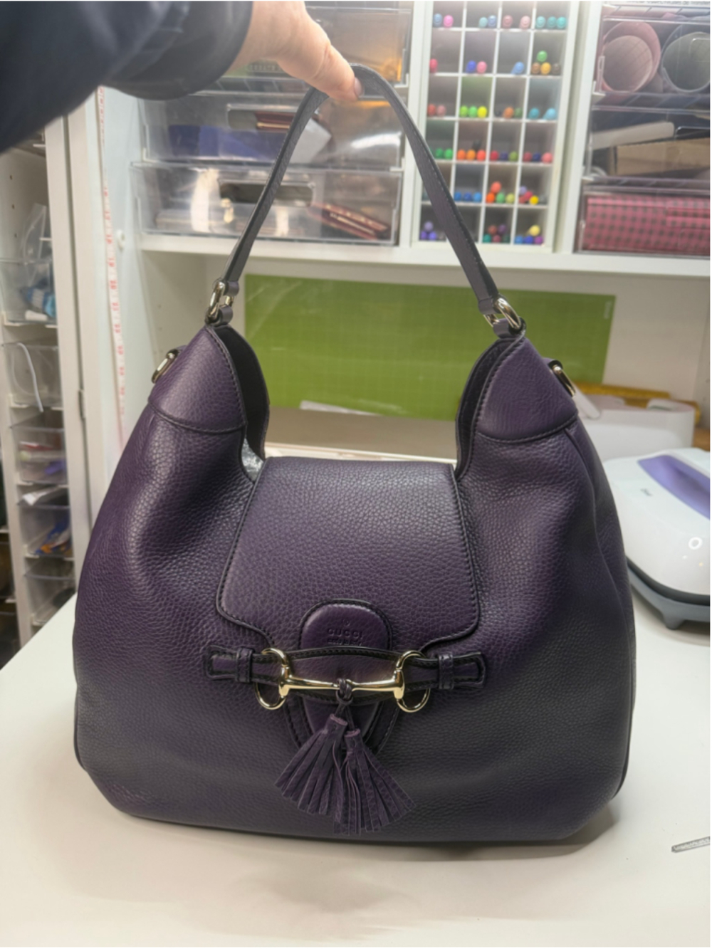 Women's Gucci Leather Hobo Bag One Size Purple Gold